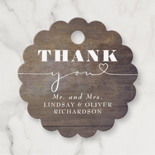 Cute Love Heart Text Rustic Wedding Dank je Bedankjes Labels (Voorkant)