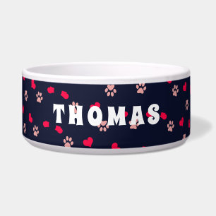 Cute Love Hearts and Paws Red Pink Pattern Voerbakje