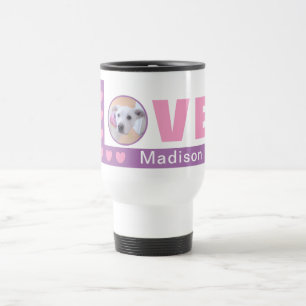 Cute Love Hearts Dog Foto Valentijnsdag Roze Reisbeker