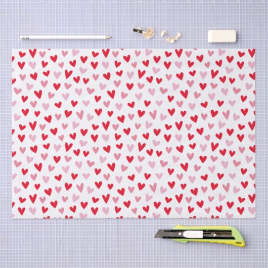 Cute Love Hearts Pink & Red Valentijn Tissuepapier (Craft)