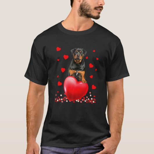 Cute Love Hearts Rottweiler Dog Valentijnse  Puppy T-shirt (Voorkant)