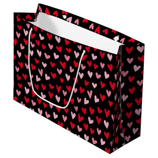 Cute Love Hearts roze Red Black Valentijns Groot Cadeauzakje (Voorkant Gekanteld)