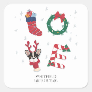 Cute Love Kerstfeestay Puppy Family Vierkante Sticker
