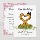 Cute Love Kiss Giraffes Heart Wedding Invitation Kaart (Voorkant / Achterkant)