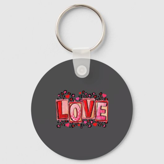 Cute Love Lettering Leopard Day Pink Valentine s Sleutelhanger (Voorkant)