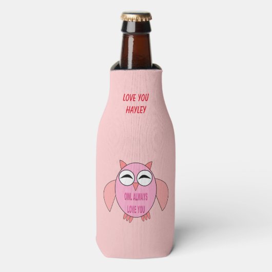 Cute Love Message Owl Custom Bottle Cooler (Fles Voorkant)