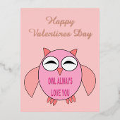 Cute Love Message Owl Custom Valentijnsdag Folie Feestdagen Briefkaart (Voorkant)