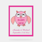 Cute Love Message Owl Custom Wedding Acryl Bord (Voorkant)