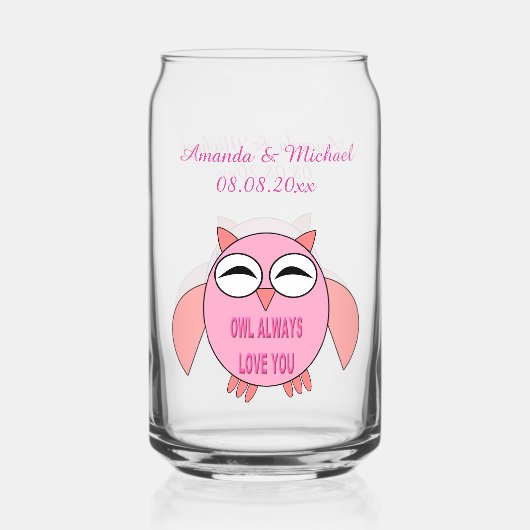 Cute Love Message Owl Custom Wedding Blikvorm Glas (Achterkant)