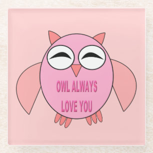 Cute Love Message Owl Glass Onderzetter