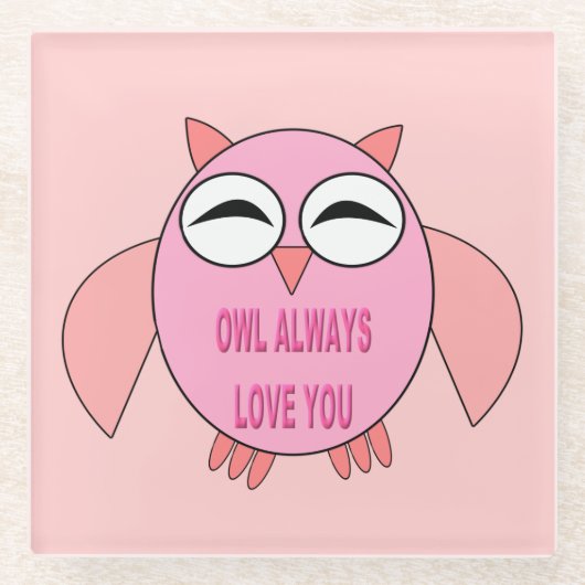 Cute Love Message Owl Glass Onderzetter (Voorkant)