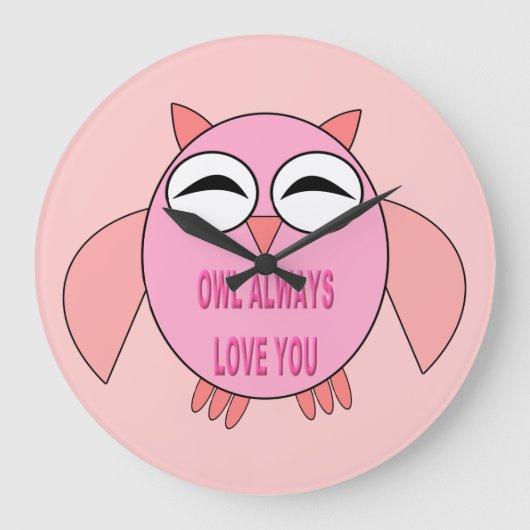 Cute Love Message Owl Wall Clock Grote Klok (Voorkant)