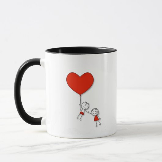 Cute Love Mug – Cartoon Couple with Red Heart Mok (Links)