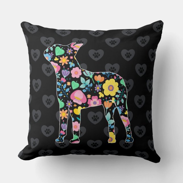 Cute Love My Boston Terrier Foral Design Kussen (Voorkant)