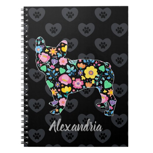 Cute Love My French Bulldog Floral Design Notitieboek (Voorkant)
