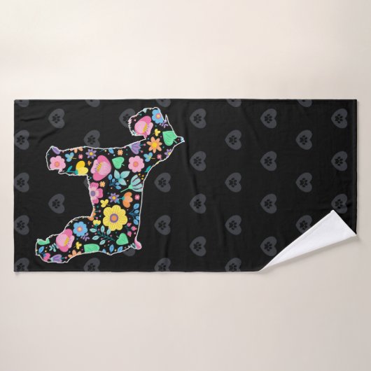 Cute Love My Schnauzer floral design Badhanddoek (Badhanddoek)
