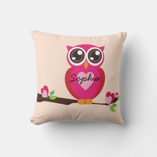 Cute Love Owl met Custom Name Kussen (Voorkant)