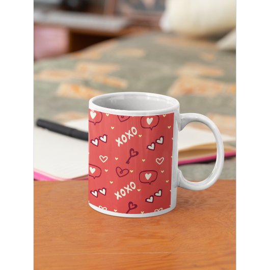 Cute Love Pattern with Hearts, XOXO, and Keys Koffiemok