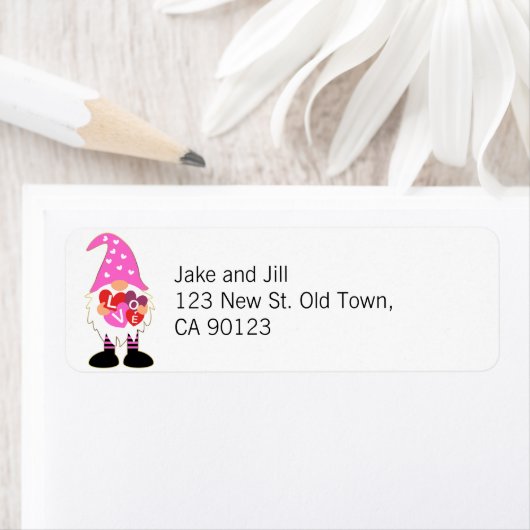 Cute LOVE Pink Heart Valentijn Gnome Etiket (Insitu)