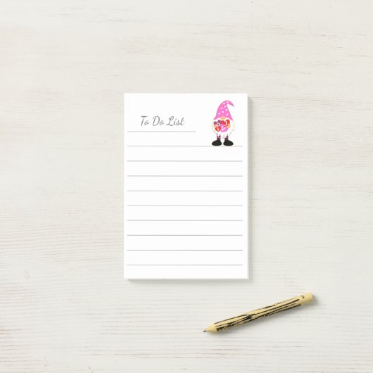Cute LOVE Pink Heart Valentine Gnome Post-it® Notes (Op bureau)