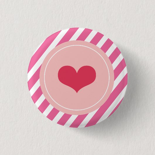 Cute Love Pink Stripes Valentijnsdag Buttonnen Ronde Button 3,2 Cm (Voorkant)