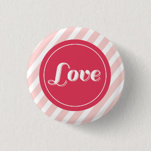 Cute Love Pink Stripes Valentijnsdag Buttonnen Ronde Button 3,2 Cm