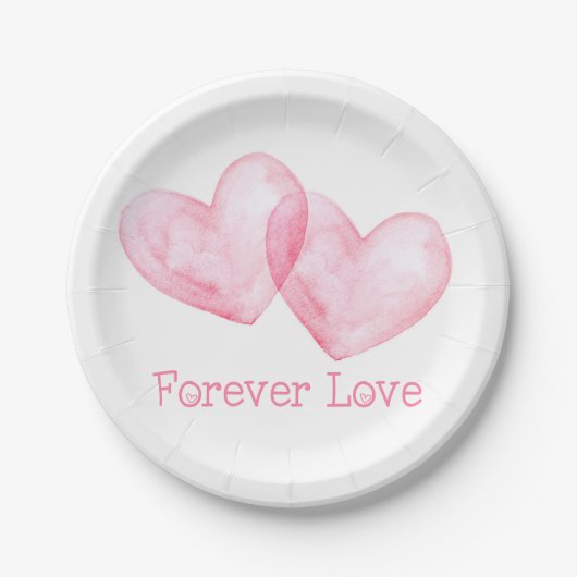 Cute Love Pink Waterverf Hearts Wedding Papieren Bordje (Voorkant)