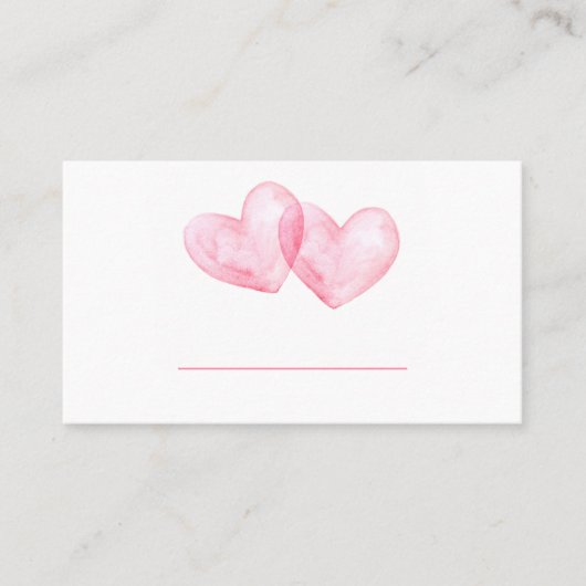 Cute Love Pink Waterverf Hearts Wedding Plaatskaartje (Voorkant)