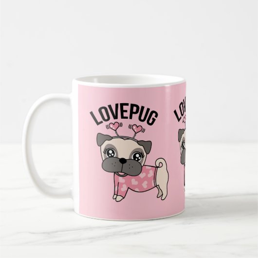 Cute Love Pug Pink Mok (Links)