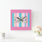 Cute Love Quote Feminine Pastel Pink Yellow Blue Vierkante Klok (Huis)