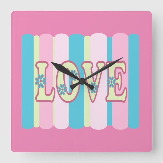 Cute Love Quote Feminine Pastel Pink Yellow Blue Vierkante Klok (Voorkant)