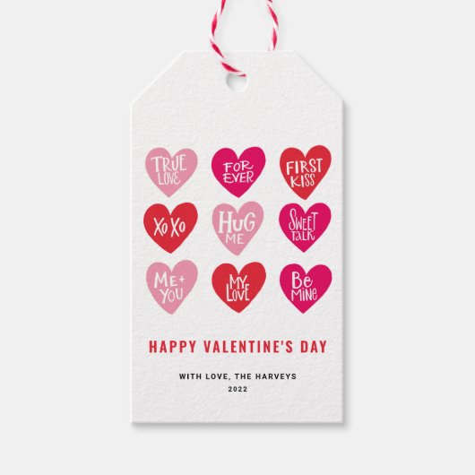 Cute Love Quotes on Hearts Happy Valentine Day Cadeaulabel (Voorkant)