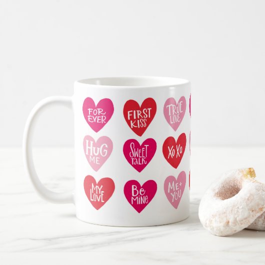 Cute Love Quotes on Hearts Happy Valentine Day Koffiemok (Met donut)
