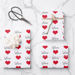 Cute Love Red en White Hearts Inpakpapier Vel