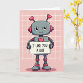 Cute Love Robot I Like You A Bot Card Kaart (Gele Bloem)