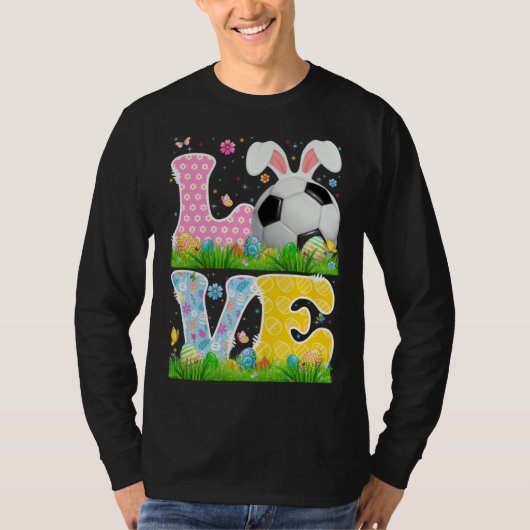 Cute Love Soccer Ball With Bunny Ears Easter Day B T-shirt (Voorkant)