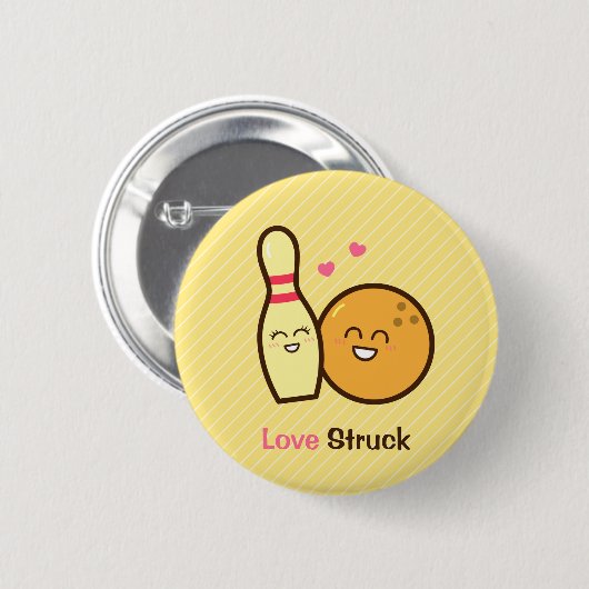 Cute Love Struck Bowling Ball and Pin Button (Voorkant /achterkant)