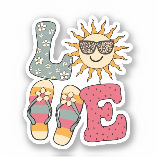 Cute Love Summer Sun Teenslippers Beach Sticker (Voorkant)