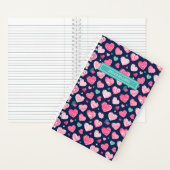 Cute Love Sweet Heart Pattern Navy Blue Pink Notitieboek (Binnen)