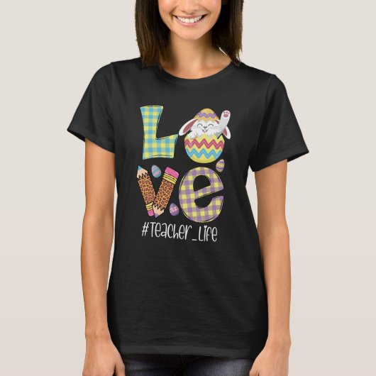 Cute Love Teacher Life Easter Bunny Egg Hunting Ba T-shirt (Voorkant)