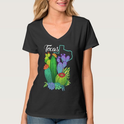 Cute Love Texas Blooming Cactus Flowers T-shirt (Voorkant)