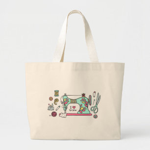 Cute Love to Sew Sewing Illustration Grote Tote Bag