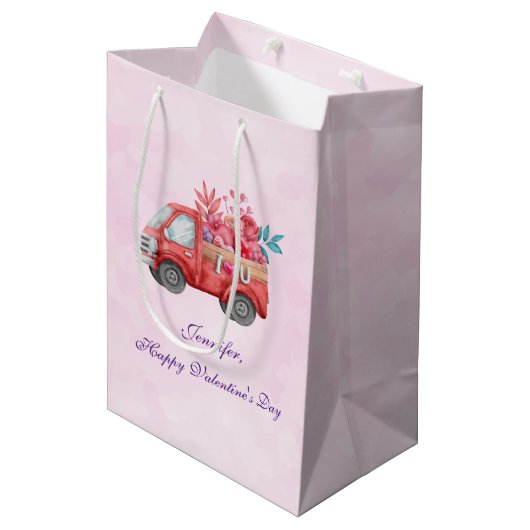 Cute Love Truck Carft Hearts & Flowers Medium Cadeauzakje (Voorkant Gekanteld)
