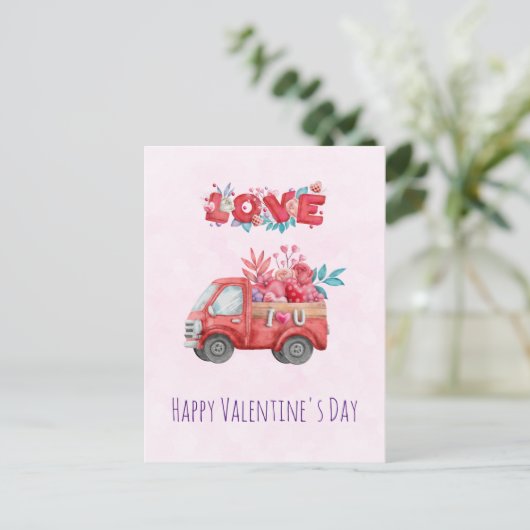 Cute Love Truck Carft Valentijn Goodies Feestdagenkaart (Staand voorkant)
