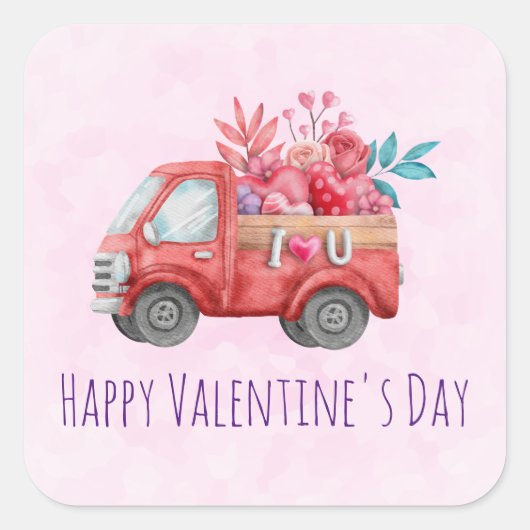 Cute Love Truck Carft Valentijn Goodies Vierkante Sticker (Voorkant)