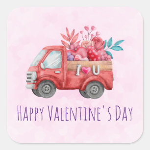 Cute Love Truck Carft Valentijn Goodies Vierkante Sticker