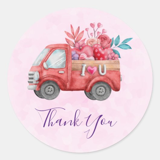 Cute Love Truck Hearts & Flowers Cargo Hartelijk d Ronde Sticker (Voorkant)