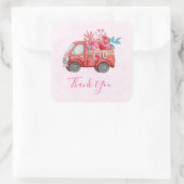 Cute Love Truck Hearts & Flowers Cargo Hartelijk d Vierkante Sticker (Tas)