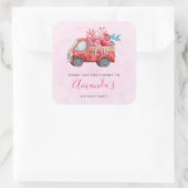 Cute Love Truck met hartvracht Birthday Vierkante Sticker (Tas)
