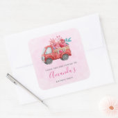 Cute Love Truck met hartvracht Birthday Vierkante Sticker (Envelop)
